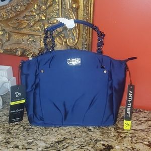 0519 Travelon Anti-Theft Navy Satchel Crossbody